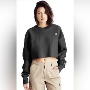 Champion Reverse Weave Cropped Sweatshirt XS in Black